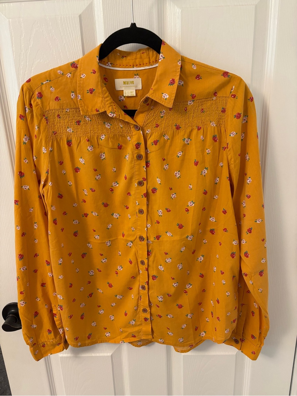 Anthropologie Mustard Floral Button-Up Shirt